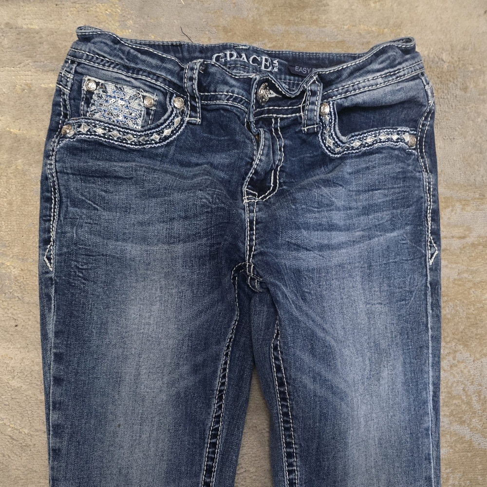 Grace in LA Women's Dark Blue Embroidered Boot Cut Jeans - Picture 11 of 12